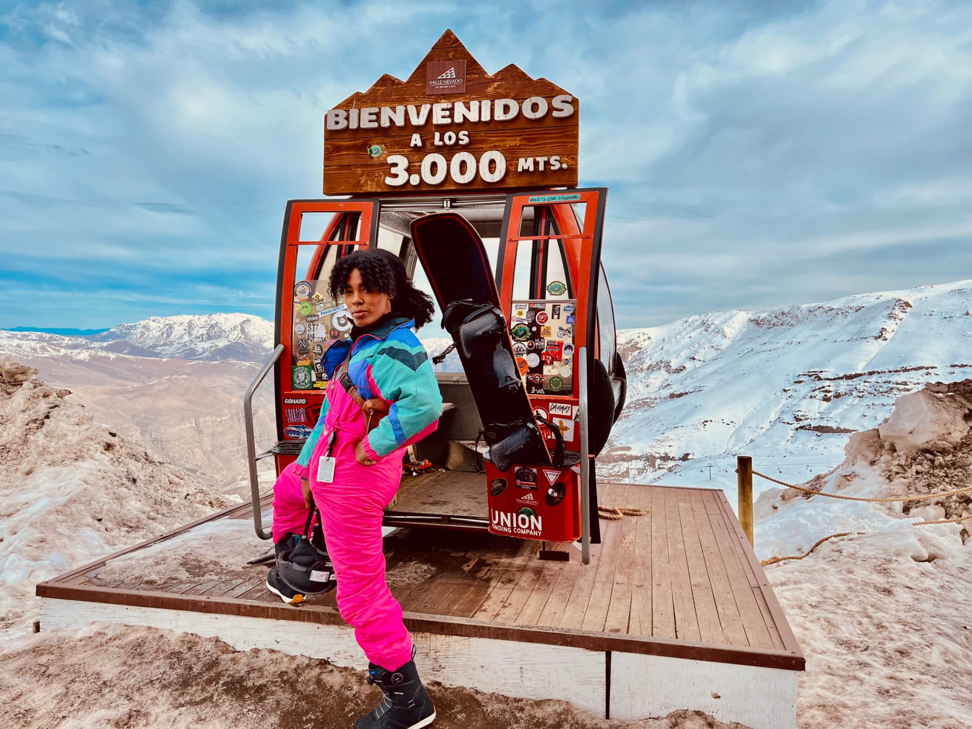 Sojourn Wallace at 3,000 metres beside the gondola in Valle Nevado, Chile